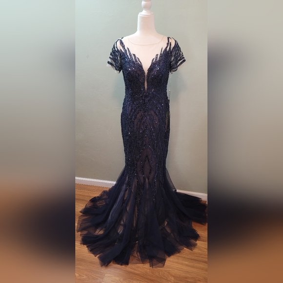 Alexander by Daymor Navy Trumpet Gown - Picture 6 of 9